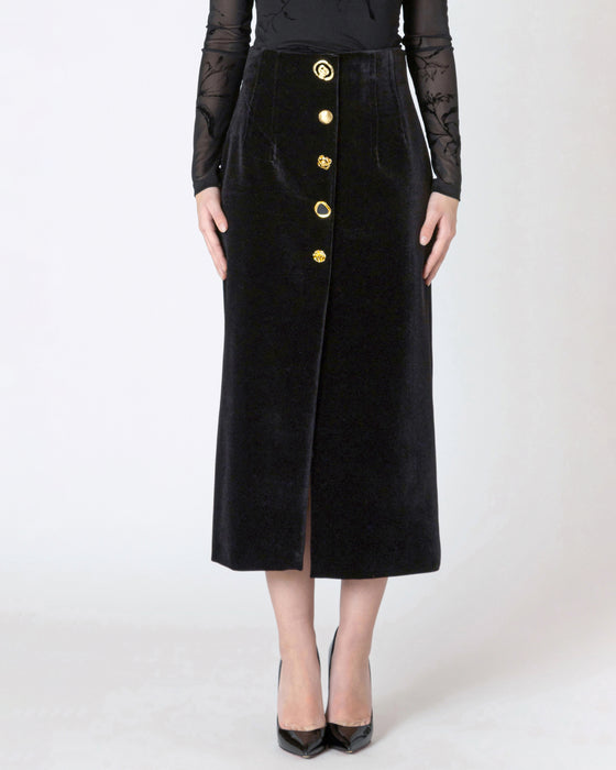 Buttoned Velvet Skirt