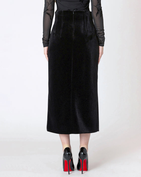 Buttoned Velvet Skirt