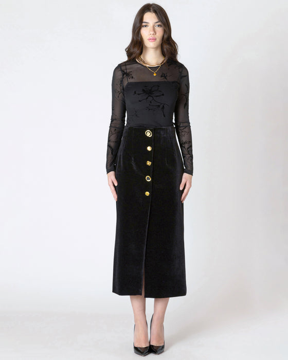 Buttoned Velvet Skirt