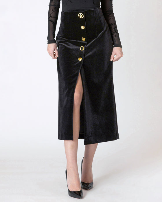 Buttoned Velvet Skirt