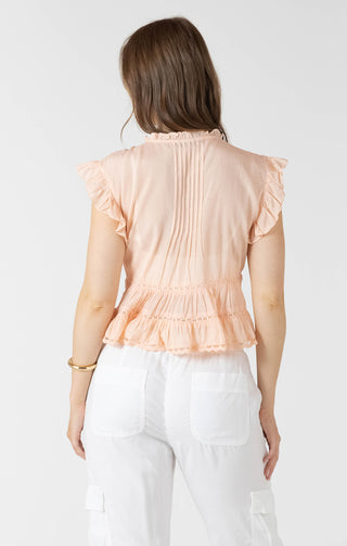 Lace Trim Soft Peplum Blouse
