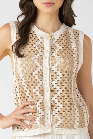 Button Back Open Work Sweater