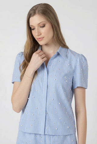 Pearl Detail Button Front Blouse